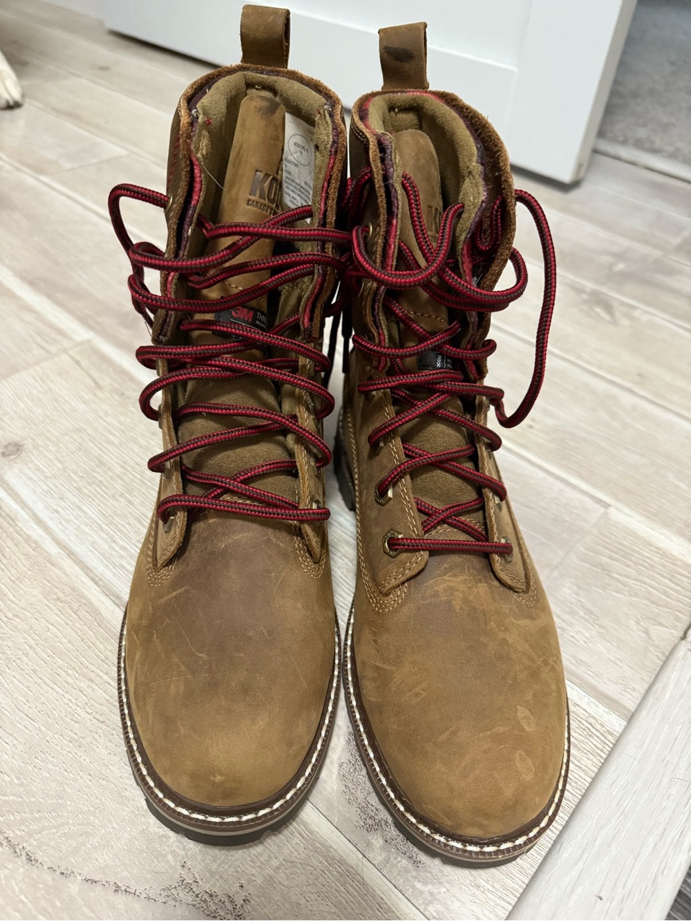 Kodiak Waterproof Work Boots - Brown with Red Laces
